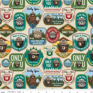 Only You Smokey Bear Yardage Main Patches Cream, Sold in 1/2 yard increments, Riley Blake Designs, C14640 Cream