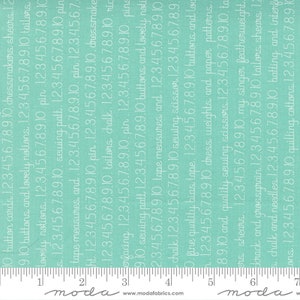 Fresh Fig Favorites Yardage Fabric Text and Numbers Aqua by Fig Tree & Co, Moda Fabrics, Sold in 1/2 yard increments, 20414 16