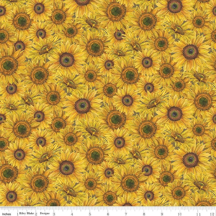 Honey Bees and Flowers Please Yardage Sunflower Bouquet Yellow by Tara Reed, Sold in 1/2 yard increments, Riley Blake Designs, C15131 Yellow