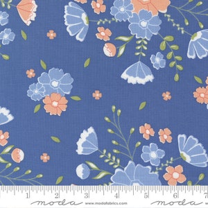 Peachy Keen Yardage Moonlit Meadow Floral Cobalt, Corey Yoder, Sold in 1/2 yard increments, Moda Fabrics, 29170 16