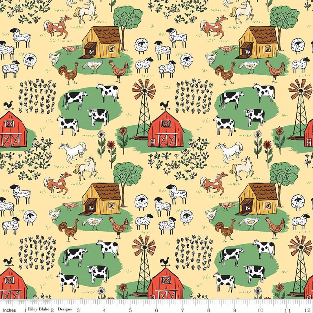 Farm Livin' Yardage Main Sunshine by Diane Labombarbe, Sold in 1/2 Yard ...