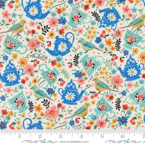 Julia Yardage Tea Time Porcelain Multi, Crystal Manning, Sold in 1/2 yard increments, Moda Fabrics, 11921 11