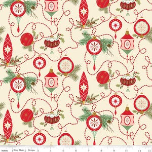 Glisten Yardage Ornament Bulbs Eggnog, Sandy Gervais, Sold in 1/2 yard increments, Riley Blake Designs, C16221 Eggnog