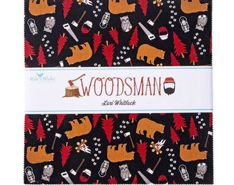 Woodsman 10" Stacker door Lori Whitlock, Riley Blake Designs, voorgesneden 10" vierkanten, Layer Cake