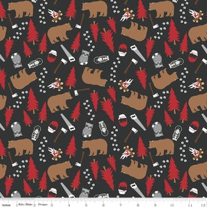 Woodsman Yardage Main Print Bears Black by Lori Whitlock, Sold in 1/2 yard increments, Riley Blake Designs, C13760