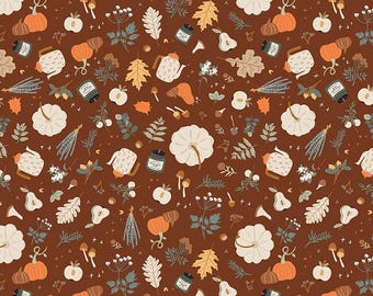 Forraje de calabaza con especias, marrón, Simple Simon & Co., Se vende en incrementos de 1/2 yarda, Riley Blake Designs, C14992 Marrón