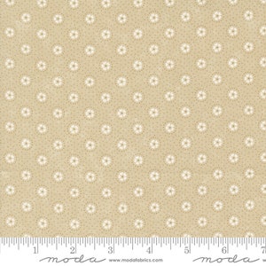 Blackbirds Nest Yardage Daisies and Dots Tan, Kansas Troubles Quilters, Sprzedawane w przyrostach 1/2 jarda, Moda Fabrics, 9752 21