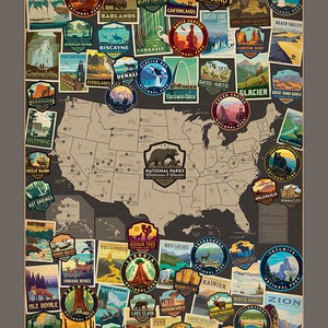 National Park USA Vertical Map Poster Panel by Riley Blake Designs, PD15090