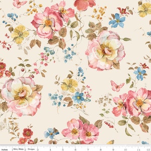 カントリーサイド ヤード メイン ラージ フローラル サンド、Lisa Audit、1/2 ヤード単位で販売、Riley Blake Designs、C14530 サンド