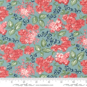 Rosemary Cottage Yardage Blooms Florals Sky Blue, Camille Roskelley, Sold in 1/2 yard increments, Moda Fabrics, 55312 16