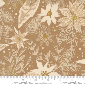 Old World Yuletide Yardage Poinsettia Floral Metallic Eggshell, Fancy That Design House, Sold in 1/2 yard increments, Moda Fabrics 45623 15M