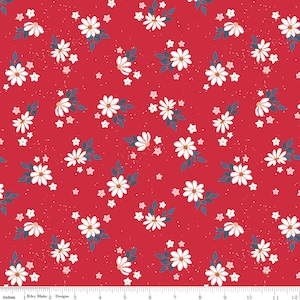 Sweet Freedom Yardage Summer Flowers Red Sparkle, Beverly McCullough, Sold in 1/2 yard increments, Riley Blake Designs, SC14413 Red