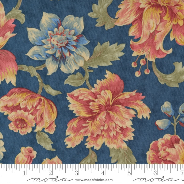 Threads That Bind Yardage Wild Rose Bouquet Indigo by Blackbird Designs, Sold in 1/2 yard increments, Moda Fabrics, 28004 14