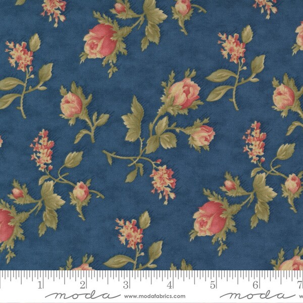 Threads That Bind Yardage Rose Stems Indigo by Blackbird Designs, Sold in 1/2 yard increments, Moda Fabrics, 28005 14