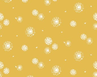 Honey Bees and Flowers Please Yardage Sunflowers Tonal Gold by Tara Reed, Sold in 1/2 yard increments, Riley Blake Designs, C15134 Gold