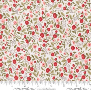 Berry & Pine Yardage Christmas Posies Floral Snow by Lella Boutique, Sold in 1/2 yard increments, Moda Fabrics, 5241 11
