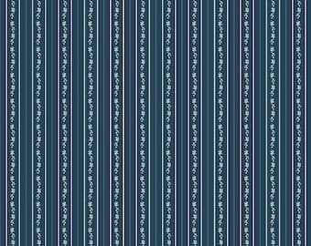 Bluegrass Charm Yard Floral Stripe Navy von Melissa Mortenson, Verkauft in Schritten von 1/2 Yard, Riley Blake Designs, C16393 Navy