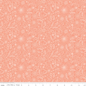 Homemade Yardage Outlined Flowers Coral, Echo Park Paper Co., Sold in 1/2 yard increments, Riley Blake Designs, C13722 Coral
