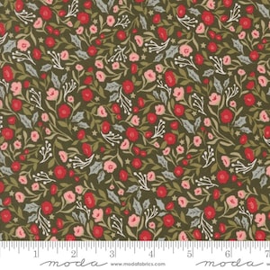 Berry & Pine Yardage Christmas Posies Floral Wintergreen by Lella Boutique, Sold in 1/2 yard increments, Moda Fabrics, 5241 13