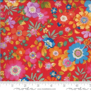 LuLu Yardage Flower Garden Geranium Red, Chez Moi, Sold in 1/2 yard increments, Moda Fabrics, 33581 14