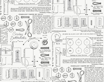 Sew America Yardage Sewing Notes Black by J. Wecker Frisch、1/2ヤード単位で販売、Riley Blake Designs、C17348 オフホワイト