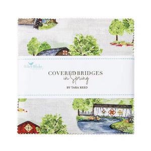 Covered Bridges in Spring by Tara Reed 5&quot; Stacker by Riley Blake Designs, Precut 5&quot; Squares, Charm Pack