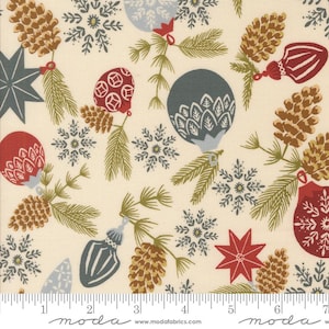 Old World Yuletide Yardage Branches Baubles Metallic Eggshell, Fancy That Design House, Sold in 1/2 yard increments, Moda Fabrics, 45621 11M
