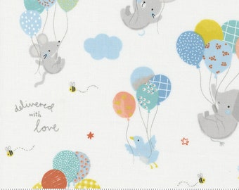 Delivered With Love Yardage Special Delivery Balloons Animals Cloud, Paper & Cloth, Sold in 1/2 yard increments, Moda Fabrics, 25130 11