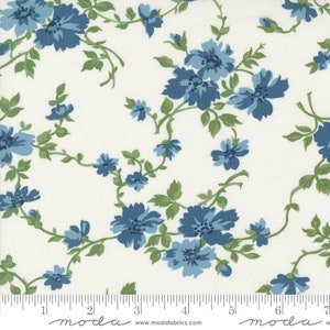 Shoreline Yardage Getaway Florals Medium Blue Cream Multi, Camille Roskelley, Sold in 1/2 yard increments, Moda Fabrics, 55306 11