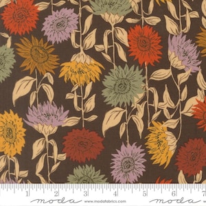 Stoffreste, Sonnenblumenfeld-Blumenmuster, Kaffeebraun, Fancy That Design House, Verkauf in 0,5-Yard-Schritten, Moda Fabrics 45651 19