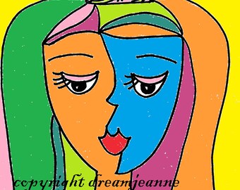 birthday girl, instant art, clip art, modern, line drawing, jpg, printable, colorful, card, wall decor, coloring page, digi stamp, face