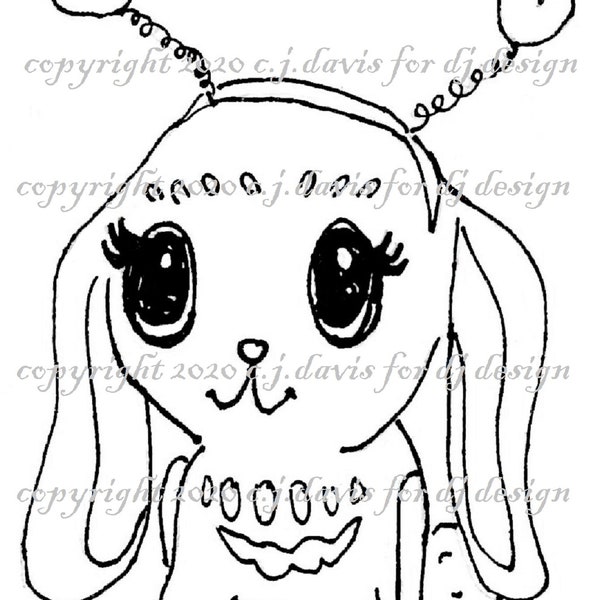 Cute printable bunny valentines, Kawaii bunny, digi stamp