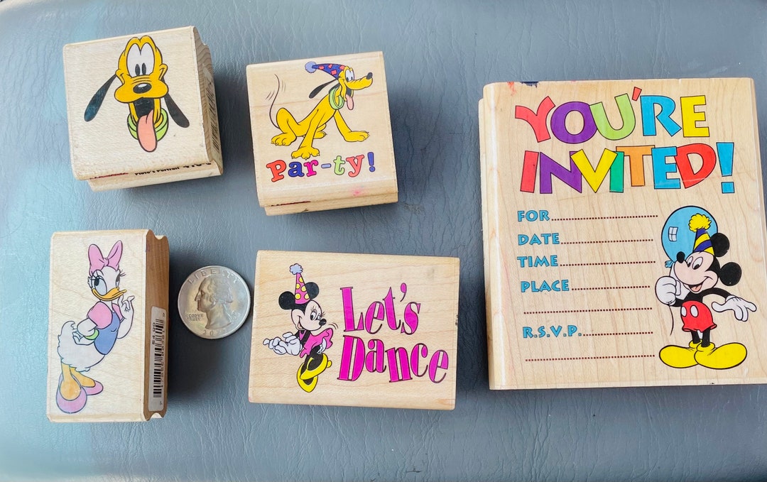 Disney Rubber Stamp Set Minnie Mouse Youre Invited Mickey Etsy