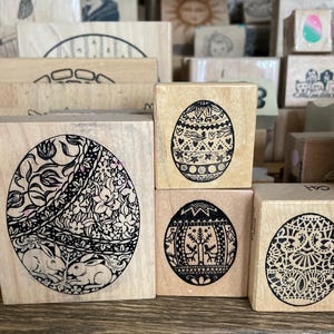 Vintage PSX fancy Easter egg bunny wooden rubber stamps:  personal stamp exchange and more