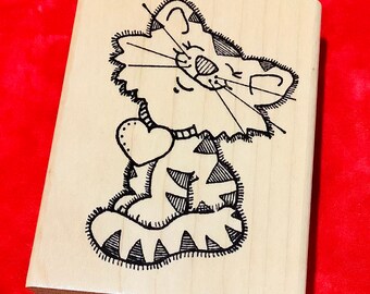 Super cute tabby cat rubber stamp, vintage, smiling, happy, hand stamped valentine cards, craft, cat owner gift, cat lover, kitty, kitten