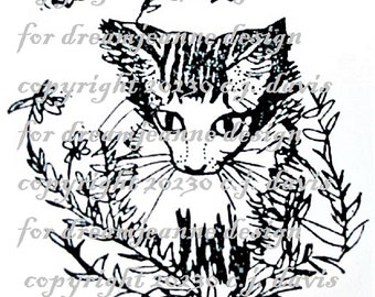 cute kitten digi stamp, printable, kitty,line drawing, black and white,clip art, craft, kitten card, scrapbooking, collage, sublimation, jpg