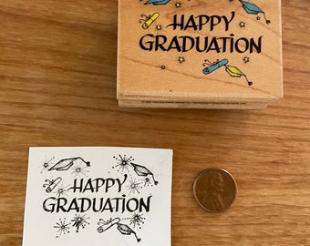 Graduation rubber stamp by hero arts rare vintage happy graduation saying and phrase stamp with cap and scroll images