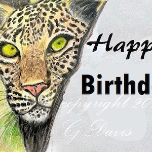 Instant printable Leopard Birthday Card art by Dreamjeanne Design