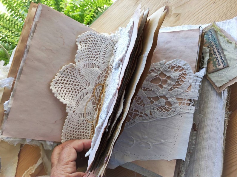 Inspiration book Secrets, handmade art raw natural linen junk journal, vintage diary grungy art journal wedding journal, gift for her image 6