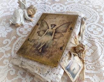 Art book "Fairies" handmade art raw vintage junk journal, vintage diary grungy art book journal, gift, wedding