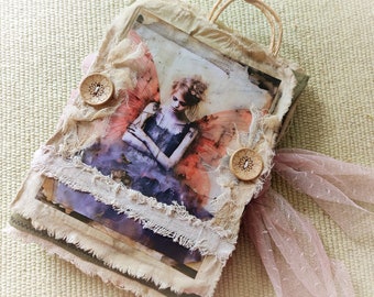 Inspiration "Fairy book", handmade art raw natural linen and lace junk journal, vintage diary grungy art book, gift