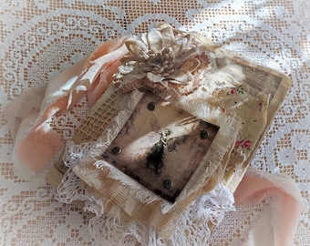 Vintage style "Fairy book", handmade art raw natural linen and lace junk journal, vintage diary grungy art book, gift, shabby chic