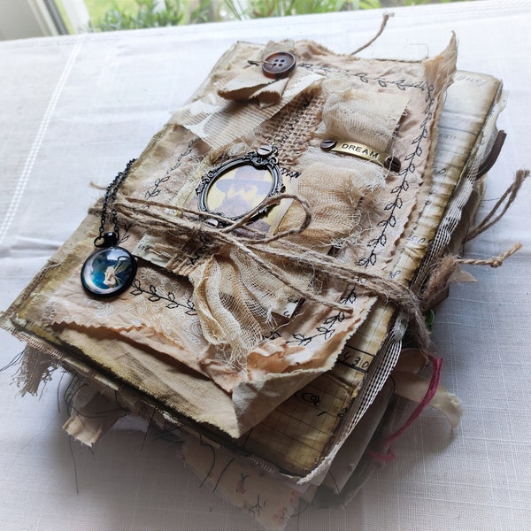 Handmade vintage art book, handmade art raw junk journal, vintage diary grungy art book journal, gift