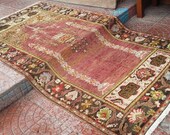 Home Decor Oushak Style Handwoven Wool Rug, Farmhouse Decor, Living Room Rug, Rug, Distressed Boho Rustic Decor, Persian Area Rug 7.4 3.9ft