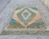 Home Decor Oushak Style Handwoven Wool Rug, Oriental Design Living Room Rug, Distressed Boho Rustic Decor Persian Style Floor Rug 9.8 5ft