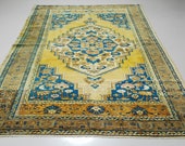 Home Decor Oushak Style Handwoven Wool Rug, Oriental Design Living Room Rug, Distressed Boho Rustic Decor, Persian Style Floor Rug 8.7x5.3ft