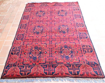 Vintage Khal Mohammadi Rug: Red & Blue Afghan Wool Rug (6.4 x 4 ft)