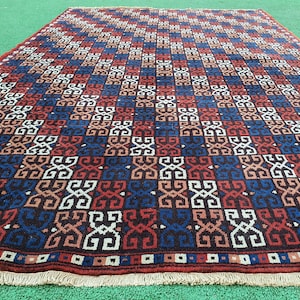 Vintage Turkish Kilim Rug: 5x3 ft, Cicim Embroidered Wool Rug