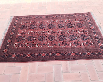 Vintage Khal Mohammadi Rug: Red & Blue Handmade Afghan Wool Rug (6.3 x 4.2 ft)