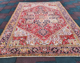 大型ヴィンテージトルコウールラグ：10x7インチハンドメイドカーペット